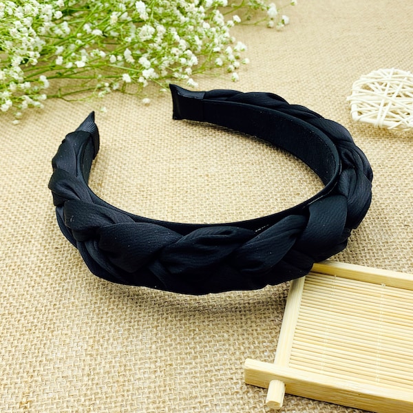 Black satin Braided headband,stylish fashion hairband,Braided aliceband,boho headband,chiffon headband,Matador Headband,Headbands for women