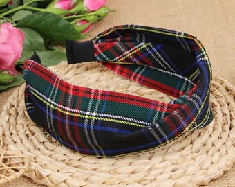 Black Christmas Plaid Twisted Headband,wide headband,Tartan Fabric Headband,Headbands for women,Black Plaid Hairband,Plaid Crown,Aliceband