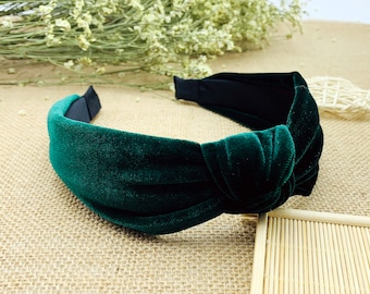 Serre-tête noué en velours vert noirâtre, couronne de serre-tête noué en turban, serre-tête en velours torsadé, Aliceband, serre-tête en velours