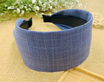 Bandeau large en denim bleu, bandeau en denim bleu, bandeau de mode élégant, bandeaux pour femmes, bandeau large, bande alice, bandeau boho