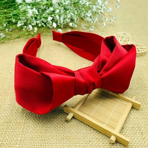 Red Satin French Bow Knotted Headband,stylish fashion hairband,Red satin Headband,Headbands for women,aliceband,big bow headband