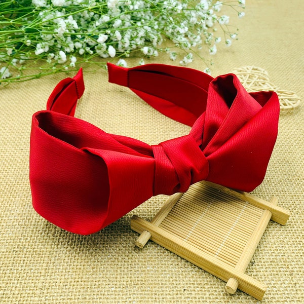 Bandeau nœud en satin rouge Français bow, bandeau de mode élégant, bandeau en satin rouge, bandeaux pour femmes, aliceband, grand bandeau d’arc