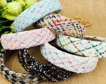 Tweed padded headband,wide headband,stylish fashion hairband,Boho Headband,Headbands for women,aliceband,tweed Headband,Beige tweed headband
