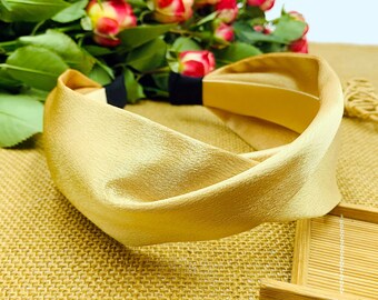 Gold satin twist headband,headbands for women,bohemian headband,knotted headband,Wide Headband ,stylish fashion hairband,Alice band