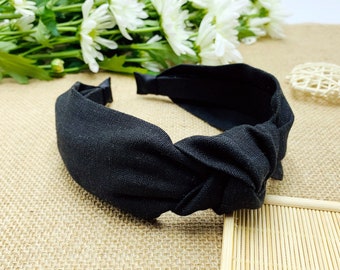 Black linen knot headband,black knotted headband,stylish fashion hairband,Headbands for women,Wide headband,bohemian headband,aliceband