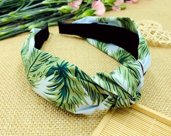 Green palm wide Knotted Headband,Cotton Headband,Original Boho Headband,Beach Hairband,Headbands for women,Tropical headband,Aliceband