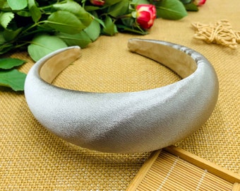 Silver satin padded headband,Wide Headband,Alice band,boho headband,Satin headband,Matador Headband,Headbands for women, Padded Headband
