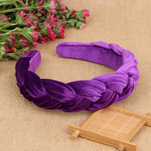 Purple velvet wide braided headband,Purple velvet flock deep braided headband,Alice headband,velvet padded headband,woven plait headband