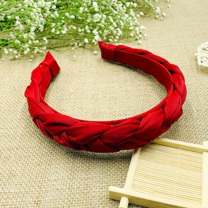 Red satin Braided headband,stylish fashion hairband,Braided aliceband,boho headband,chiffon headband,Matador Headband,Headbands for women