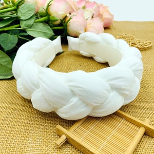 Fascia per capelli intrecciata larga in chiffon bianco, fascia per capelli da sposa, fascia intrecciata, fascia per capelli da sposa, fascia in chiffon, fascia Matador, fasce per capelli da donna