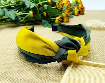 Green and yellow satin mixed knotted headband,Satin Headband,Boho Headband,stylish fashion hairband,Headbands for women,vintage headband