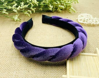 Purple velvet padded braided headband,Braided velvet flock deep padded headband,Aliceband,velvet braided headband,velvet padded headband