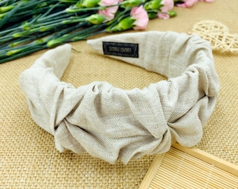 Original linen pleated headband,Linen ruched ruffle headband,Linen headband,Headbands for women,Wide headband,bohemian headband,aliceband