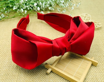 Red Satin French Bow Knotted Headband,stylish fashion hairband,Red satin Headband,Headbands for women,aliceband,big bow headband