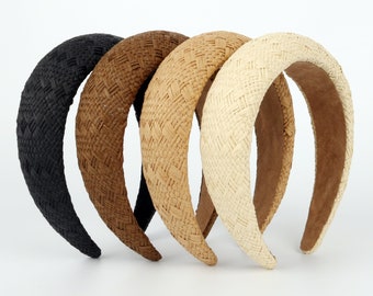 Raffia brede gewatteerde hoofdband, stro weven gewatteerde hoofdband, hoofdbanden voor vrouwen, gewatteerde hoofdband, brede hoofdband, Raffia hoofdbanden, Alice Band