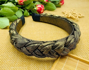 Gold glossy satin braided headband,stylish fashion headband,Braided Alice band,Boho Headband,Gold satin headband,Headbands for women