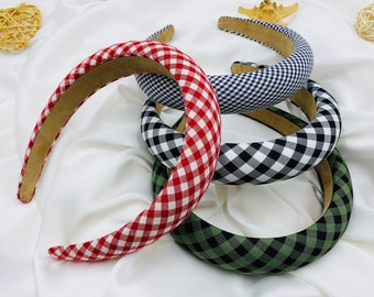 Red Gingham Padded Wide Headband,padded Headband,plaid Headband