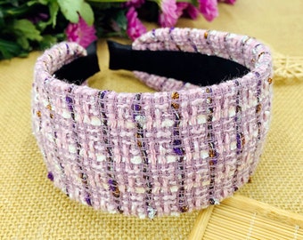 Pink Luxury Tweed Wide Headband,wide headband,stylish fashion hairband,Boho Headband,Headbands for women,aliceband,Tweed Headband