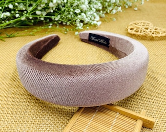 Brown velvet padded headband,bohemian vintage style headband,Matator headband,aliceband,Headbands for women,velvet headband,padded headband