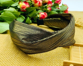 Zwart goud geplooide satijnen gedraaide hoofdband, hoofdbanden voor vrouwen, boho hoofdband, brede hoofdband, stijlvolle mode haarband, Alice band, hoofdband