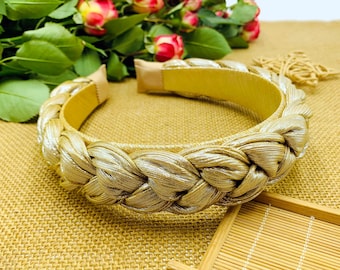 Light Gold Glossy Satin Braided Headband,stylish Fashion  display picture 1