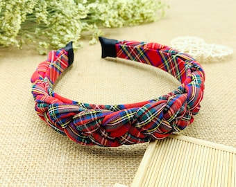 Plaid Print Braided Headband Preppy Christmas Plaid Headband | Slightly Top-padded  main image 2