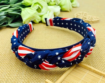 American Flag Geflochtenes Stirnband,4th of July Stirnband,Patriotisches Stirnband,Rot Weiß Blau Stirnband,Zopf Stirnband,Breites Stirnband für Frauen