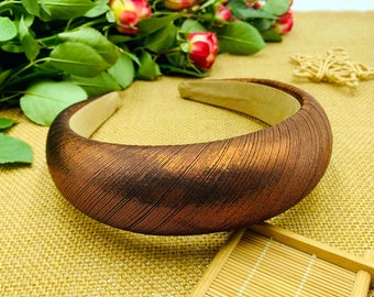 Caramel Pleated Satin Padded Headband,Metallic Puffy Headband,Headbands For Women,Boho Headband,Wide Headband,Padded Headband,Alice Band