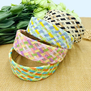 Plaid Straw weaving headband,headbands for women,bohemian headband,Wide Headband,stylish fashion hairband,Raffia headbands,Straw headband