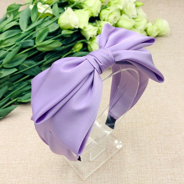 Lavender satin big Bow Headband,Light purple satin bow knotted headband,Original Boho Headband,Headbands for women,aliceband,bow headband