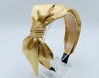 Gold Satin Big Bow Headband,Gold satin bow knotted headband,Headbands for women,Wide headband,aliceband,Satin headband,side bow headband