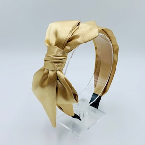 Gold Satin Big Bow Headband,Gold satin bow knotted headband,Headbands for women,Wide headband,aliceband,Satin headband,side bow headband