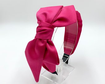 Hot Pink Satin Big Bow Headband,Pink satin bow knotted headband,Headbands for women,Wide headband,aliceband,Pink satin headband,bow headband