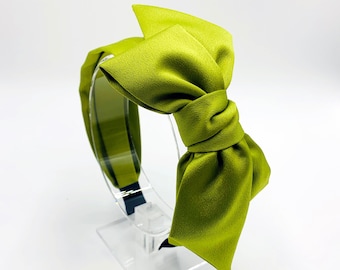 Diadema con lazo grande de satén verde wasabi, diadema con lazo de satén verde anudado, diademas para mujer, diadema ancha, diadema de satén rojo, diadema con lazo lateral