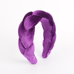 Purple velvet wide braided headband,Purple velvet padded braided headband,Purple velvet padded headband,Purple velvet headband, Alice band