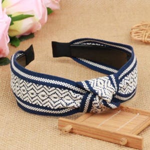 Navy blue rhombus ribbon knotted headband,Navy blue ribbon Headband,Boho Headband,Aliceband,stylish fashion hairband,Headbands for women