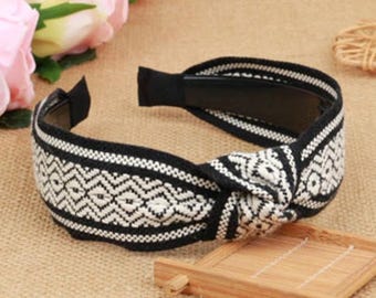 Black rhombus ribbon Knotted Headband,ribbon Headband,Original Boho Headband,Aliceband,stylish fashion hairband,Headbands for women