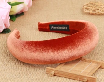 Diadema acolchada de terciopelo naranja quemado, diadema boho, diadema Matator, diadema Alice, diademas para mujer, diadema de terciopelo color óxido, diadema acolchada