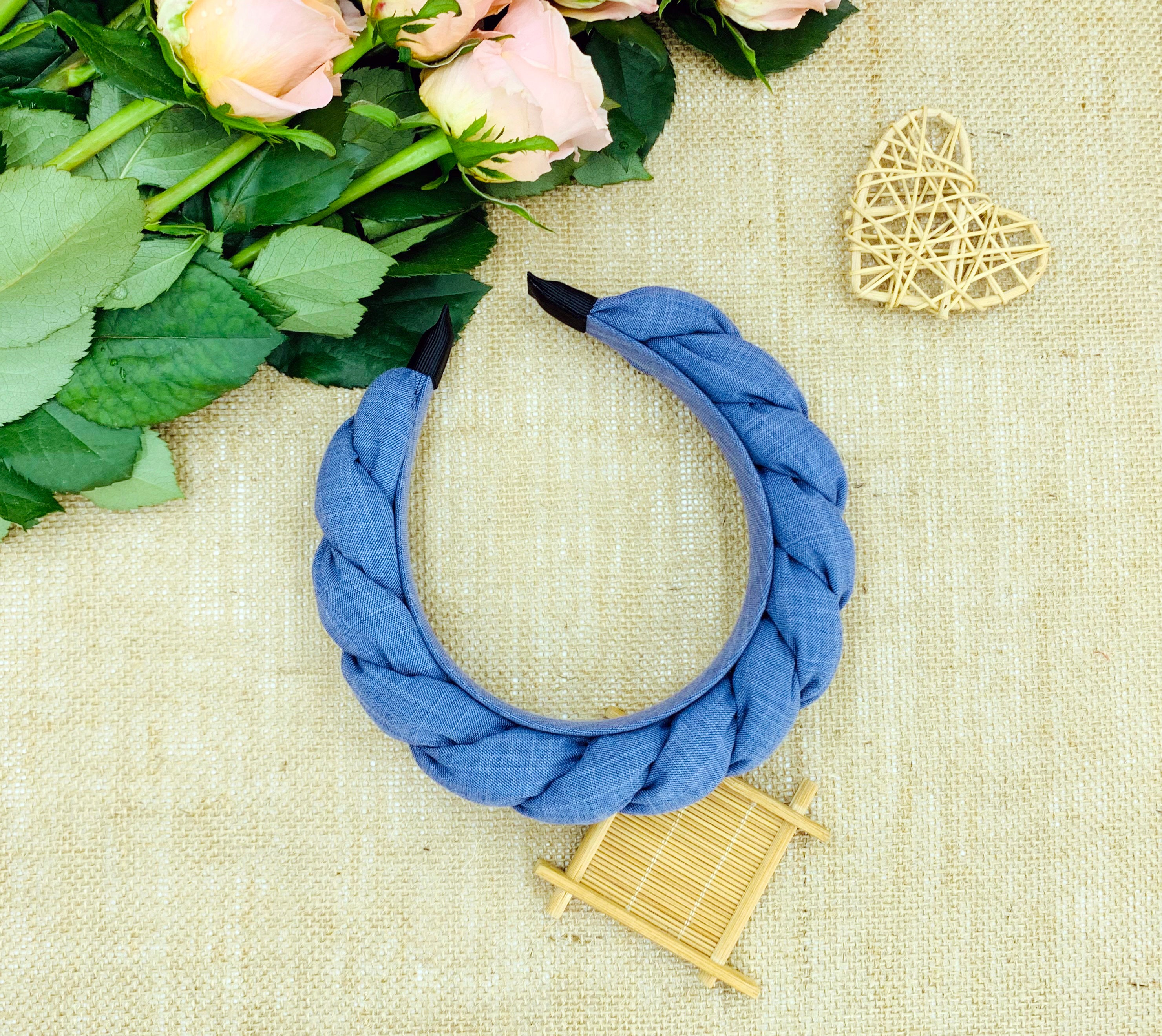 Blue GG Denim Padded Headband with Gold Double G Accent Emily Luxe Headband - Denim Pearl | Sassy Jones main image 4