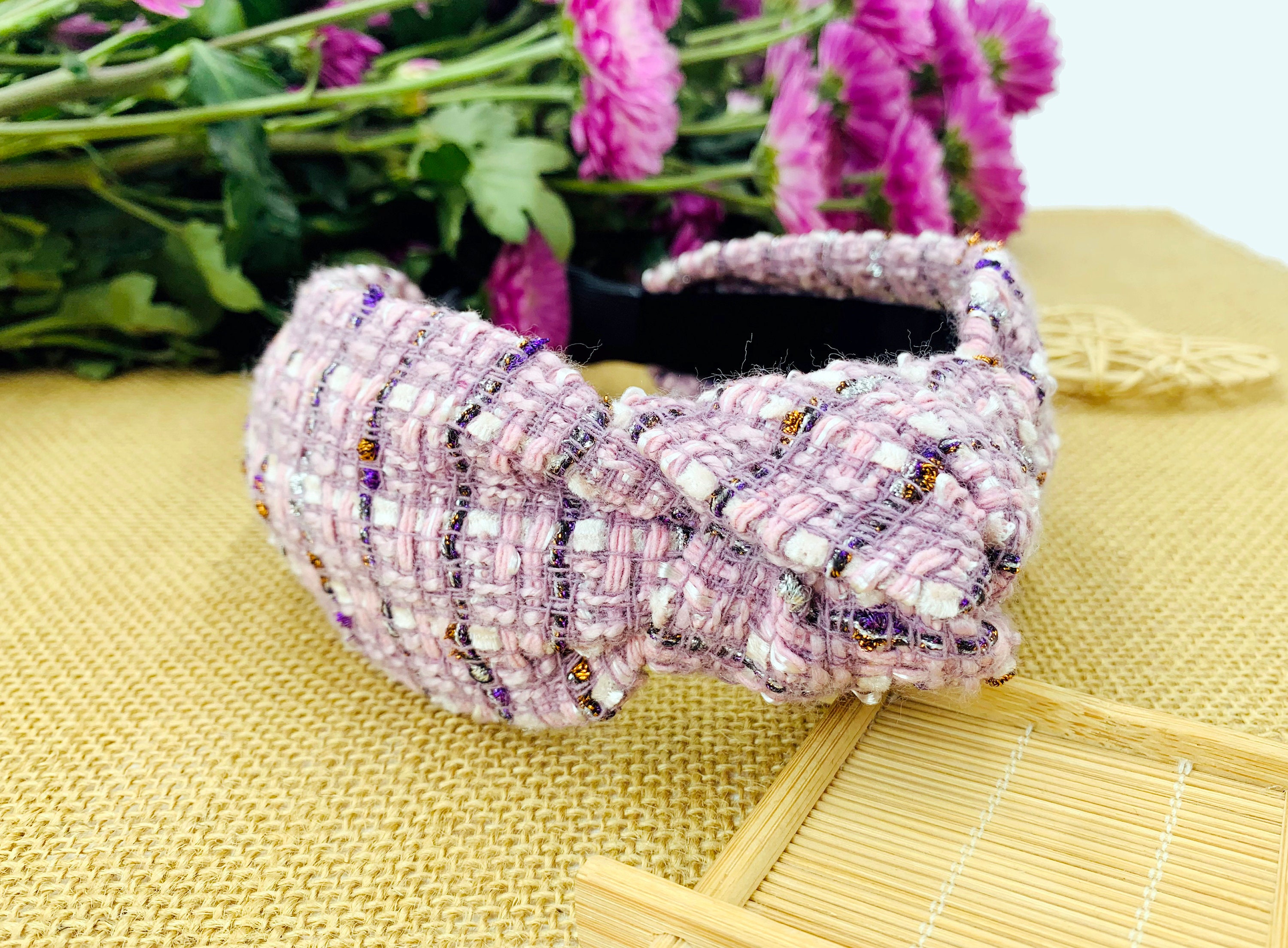 Pink Tweed Knotted Headband,wide Headband,stylish Fashion 