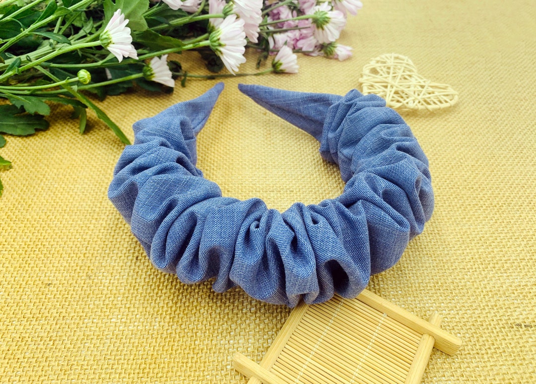 Blue Denim Ruched Ruffle Headband,denim Headband,aliceband,ruched
