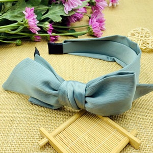 Gray Green Satin Big Bow Headband,Gray Green satin bow knotted headband,Headbands for women,Wide headband,aliceband,side bow headband