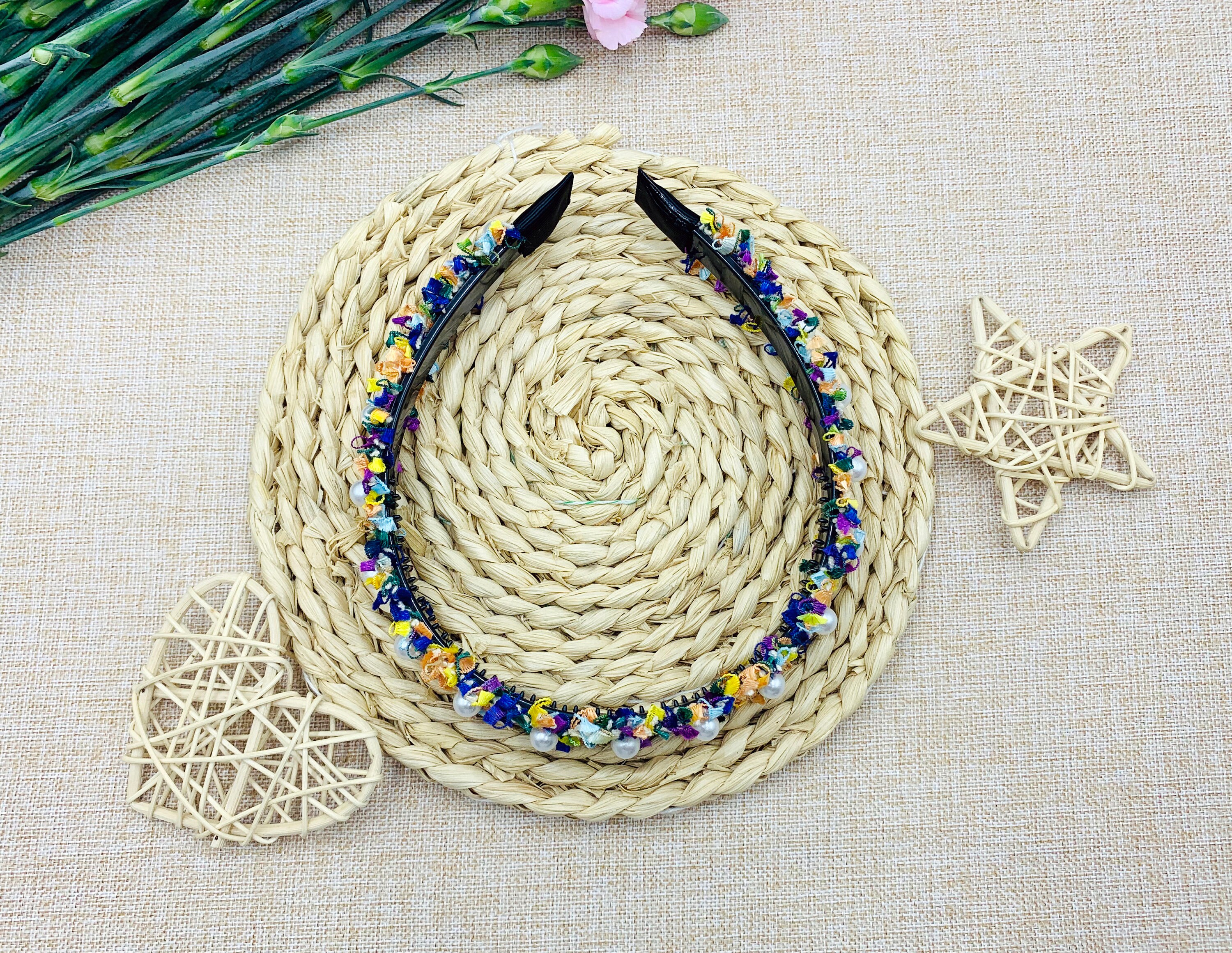Colorful Tweed Headband With Pearls,wide Headband,stylish  display picture 3