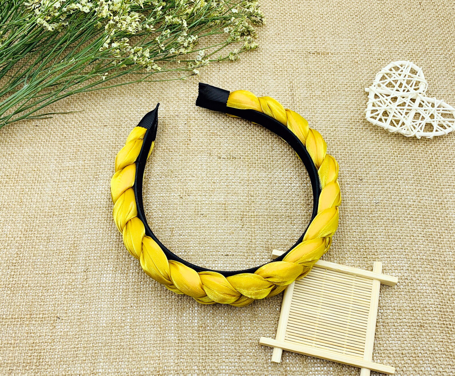 Yellow glossy satin Braided headbandstylish fashion Etsy