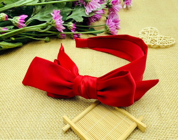 Red Satin Big Bow Headband,red Satin Bow Knotted Headband  display picture 1