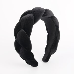 Black velvet wide braided headband,Black velvet padded braided headband,Black velvet padded headband,woven plait headband,Wide headband
