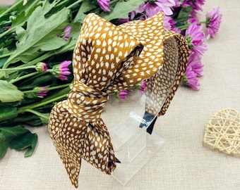 Caramel polka dots big side bow Knotted Headband,stylish fashion hairband,Original Boho Headband,Headbands for women,aliceband,bow headband