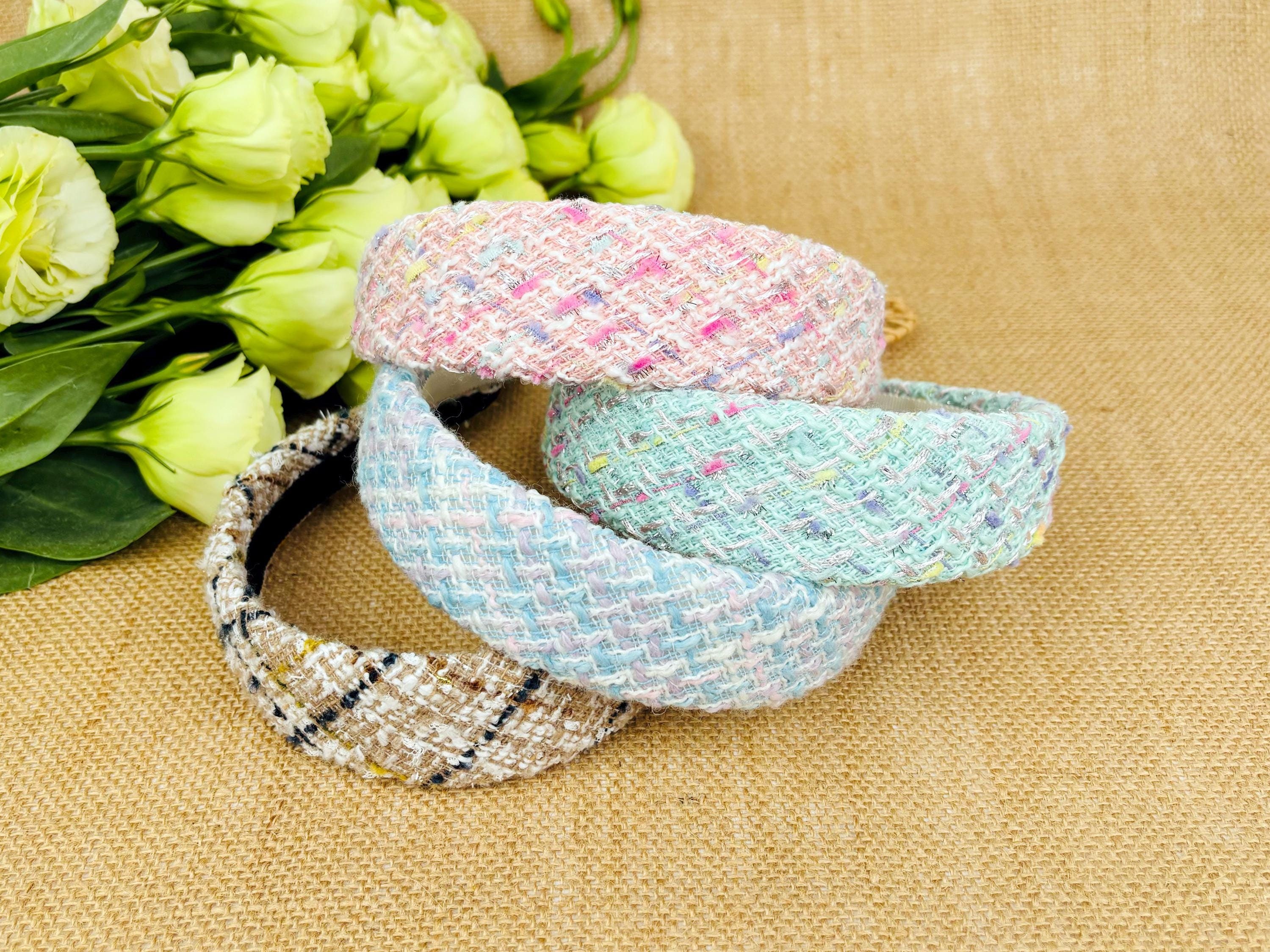 Pink Tweed Padded Headband with Script Accent Pink Tweed Headband - Etsy main image 3