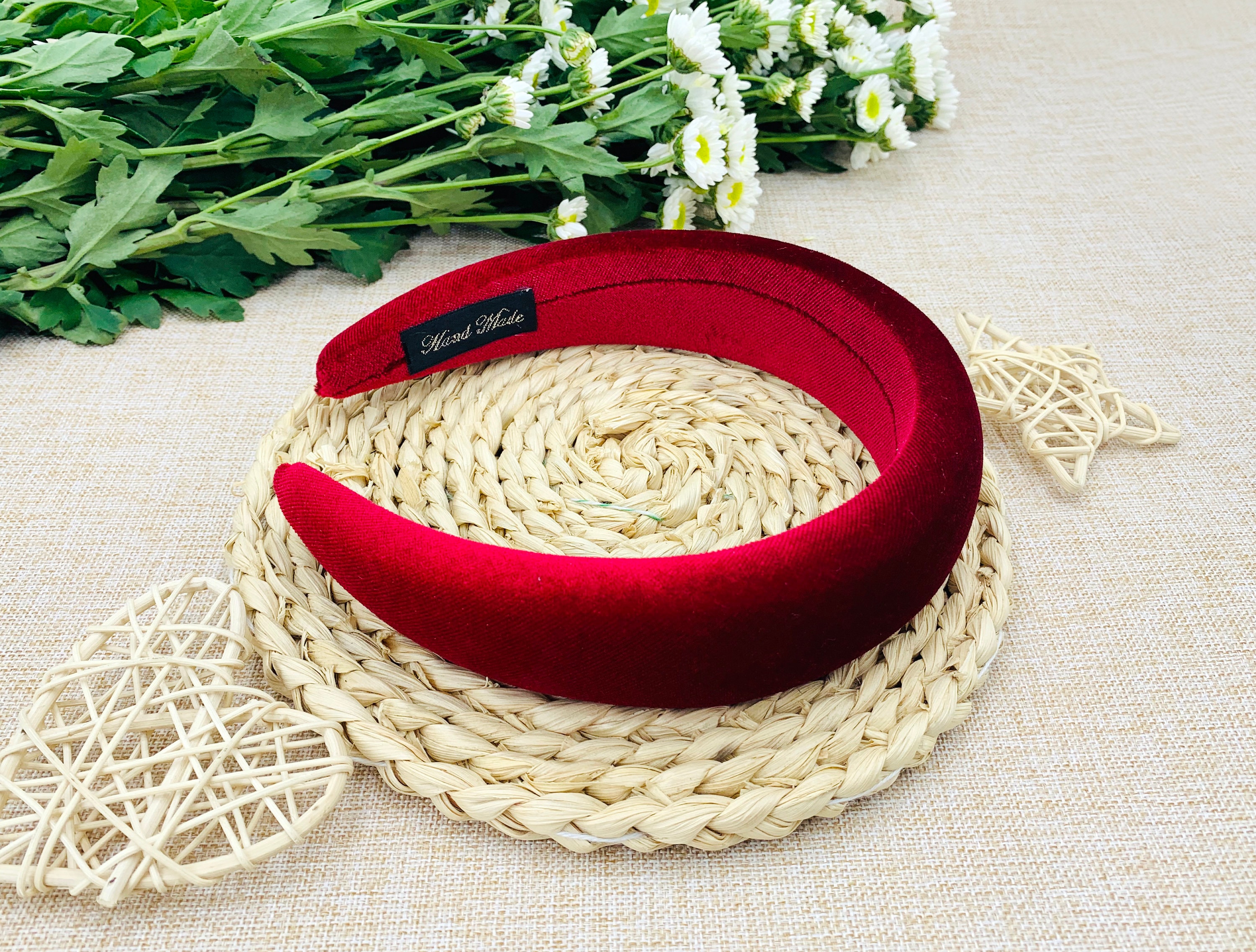 Wine Red Velvet Padded Headband,bohemian Vintage Headband  display picture 3