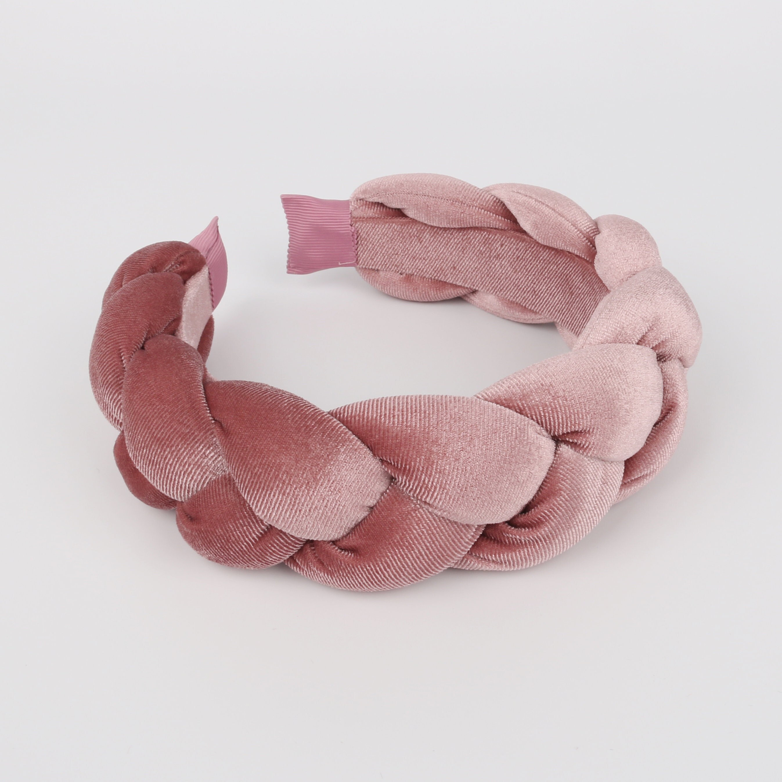 Dusty pink velvet wide braided headband,Pink velvet padded braided headband,Pink velvet padded headband,woven plait headband,Wide headband